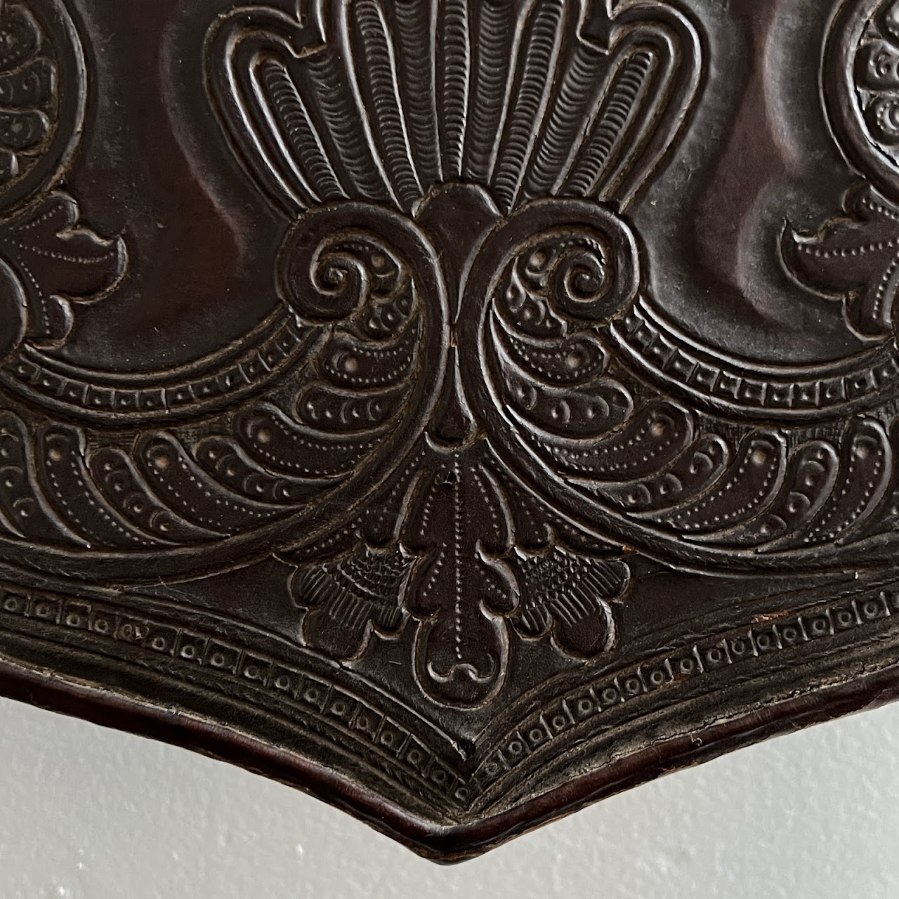 19th C. Portuguese Embossed Leather High-Back Side Chair Pair