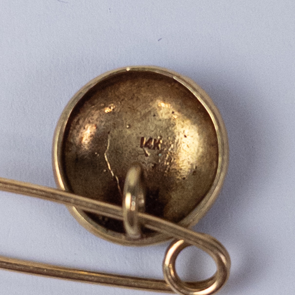 14K Gold M&M on a Safety Pin Brooch