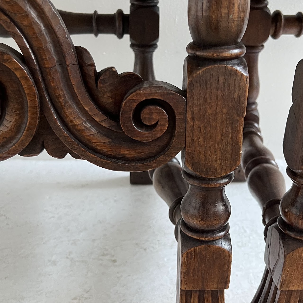 19th C. Portuguese Embossed Leather High-Back Side Chair Pair