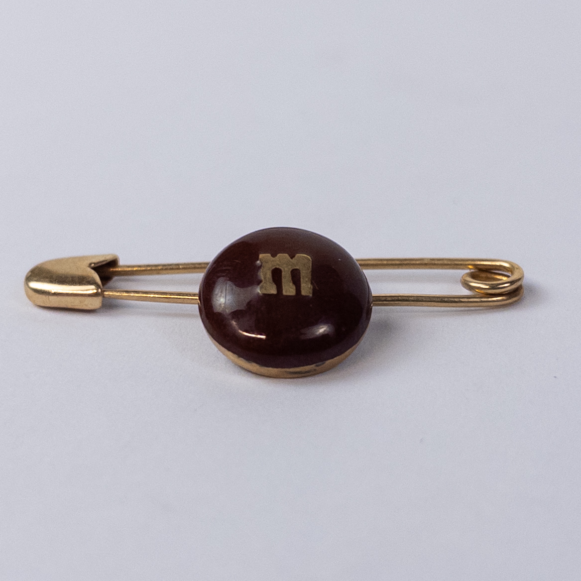 14K Gold M&M on a Safety Pin Brooch