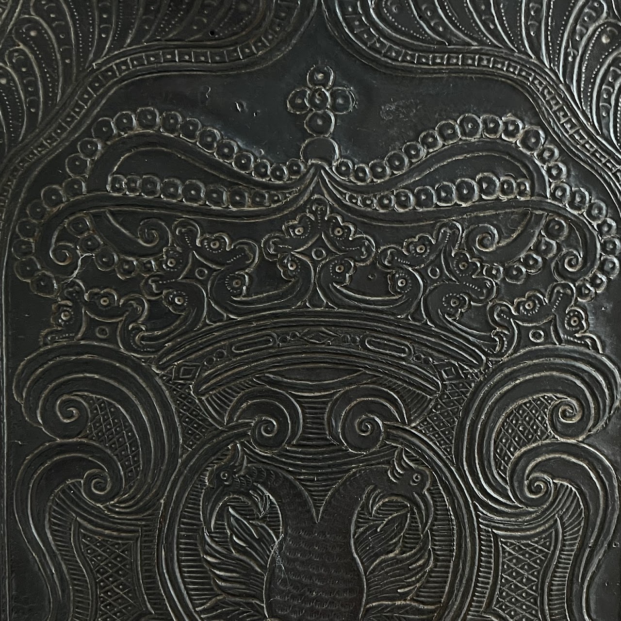 19th C. Portuguese Embossed Leather High-Back Side Chair Pair