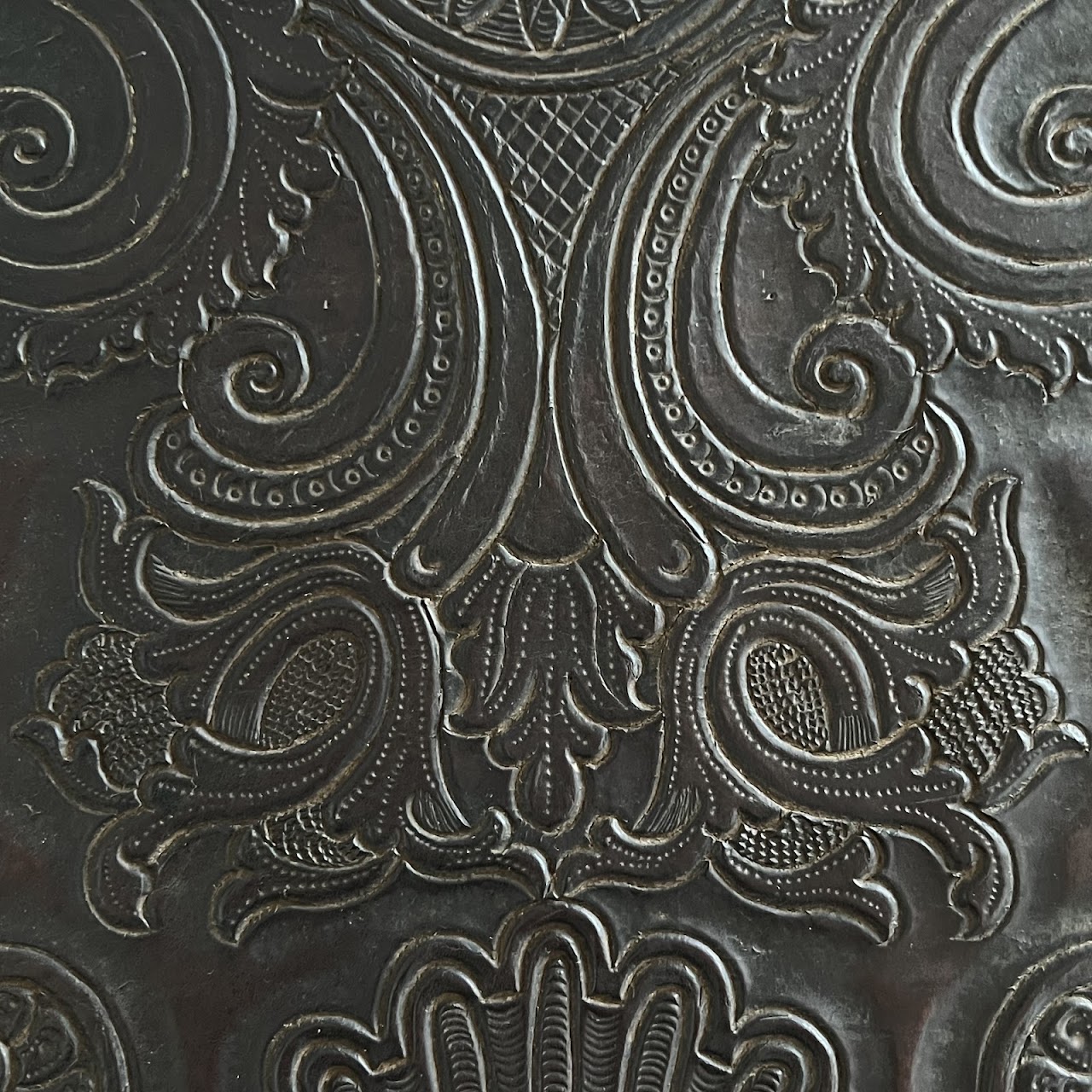 19th C. Portuguese Embossed Leather High-Back Side Chair Pair