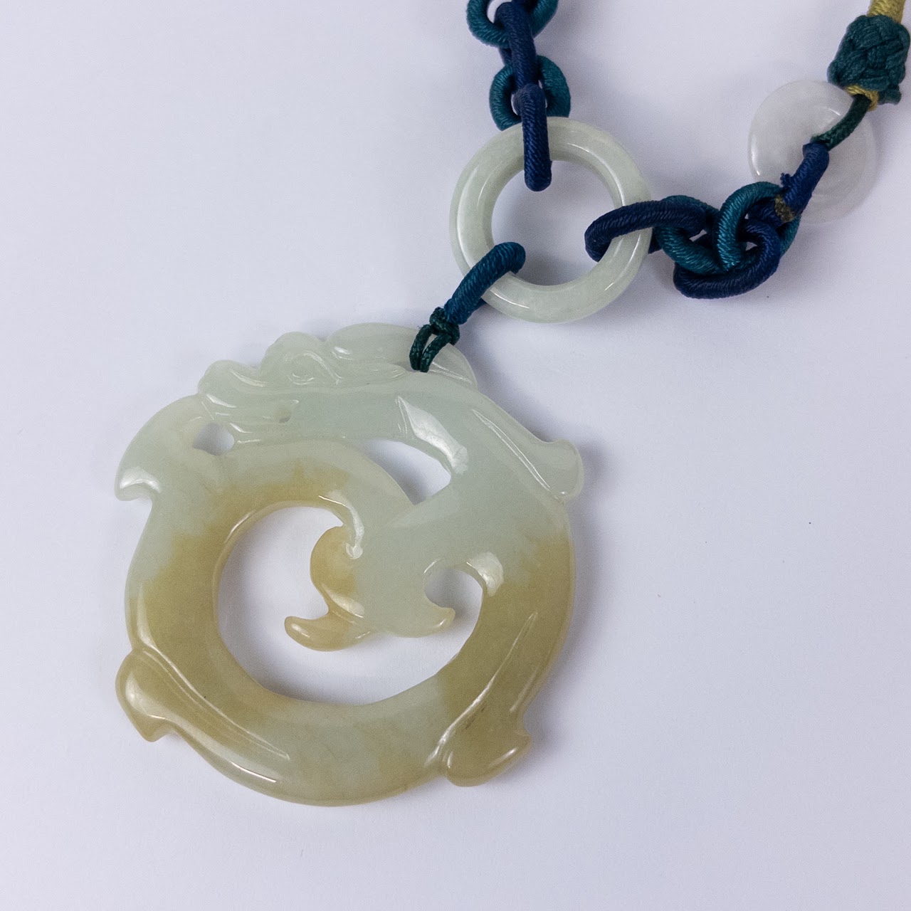 Jade Dragon Pendant on Rope Necklace