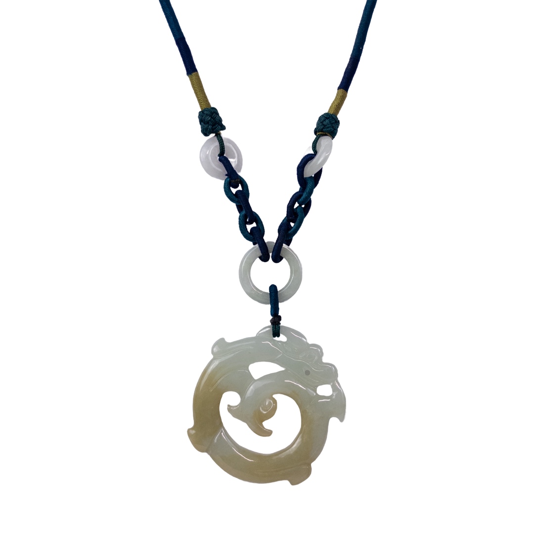 Jade Dragon Pendant on Rope Necklace