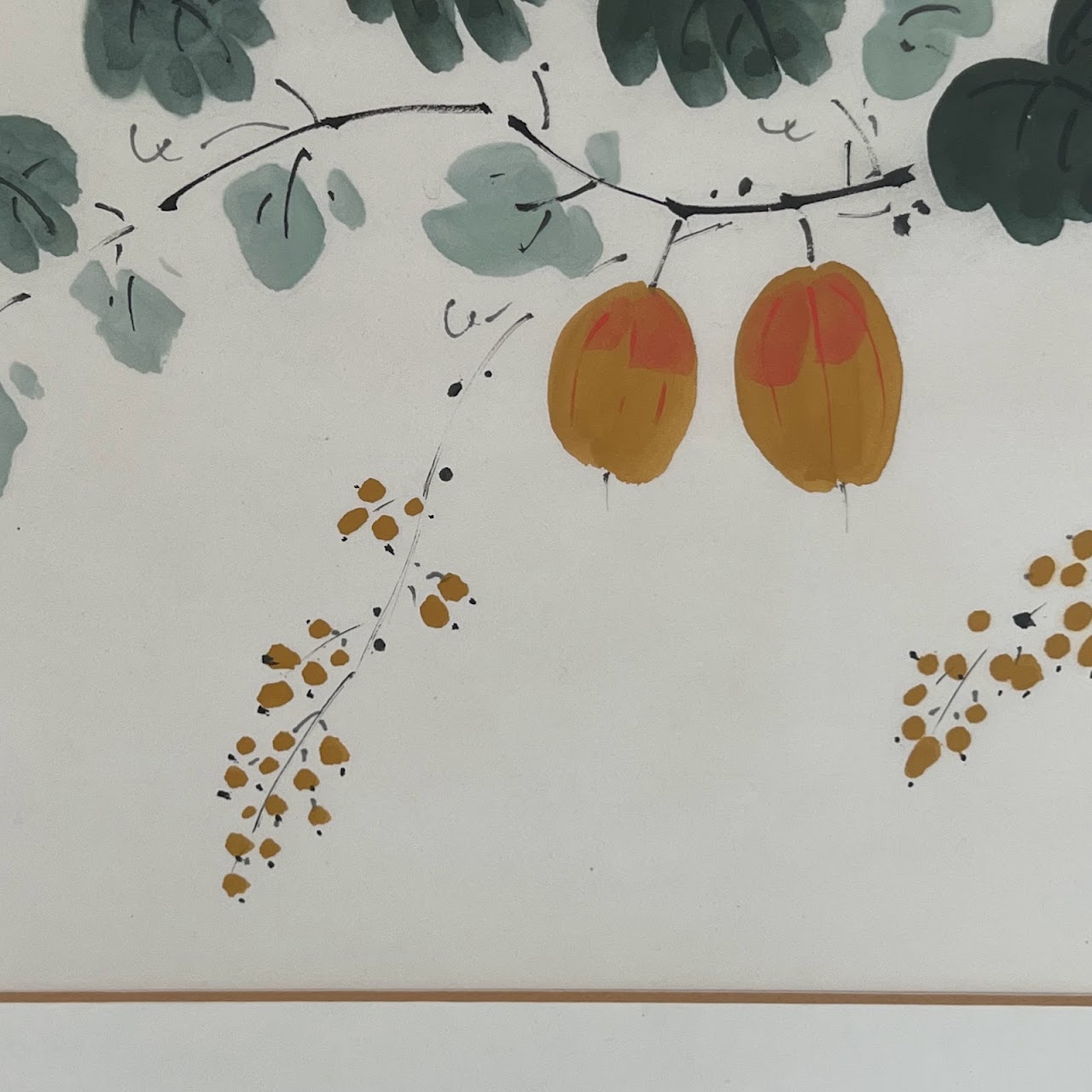 Persimmons and Plums Signed Chinese Botanical Painting Pair