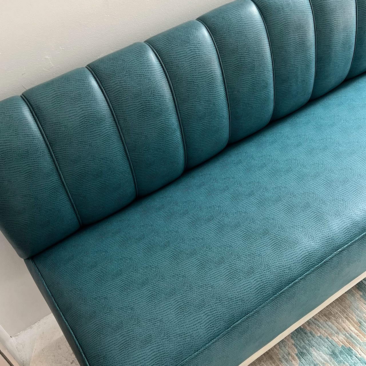 Teal Channel Tufted Straight Back Bench Sofa