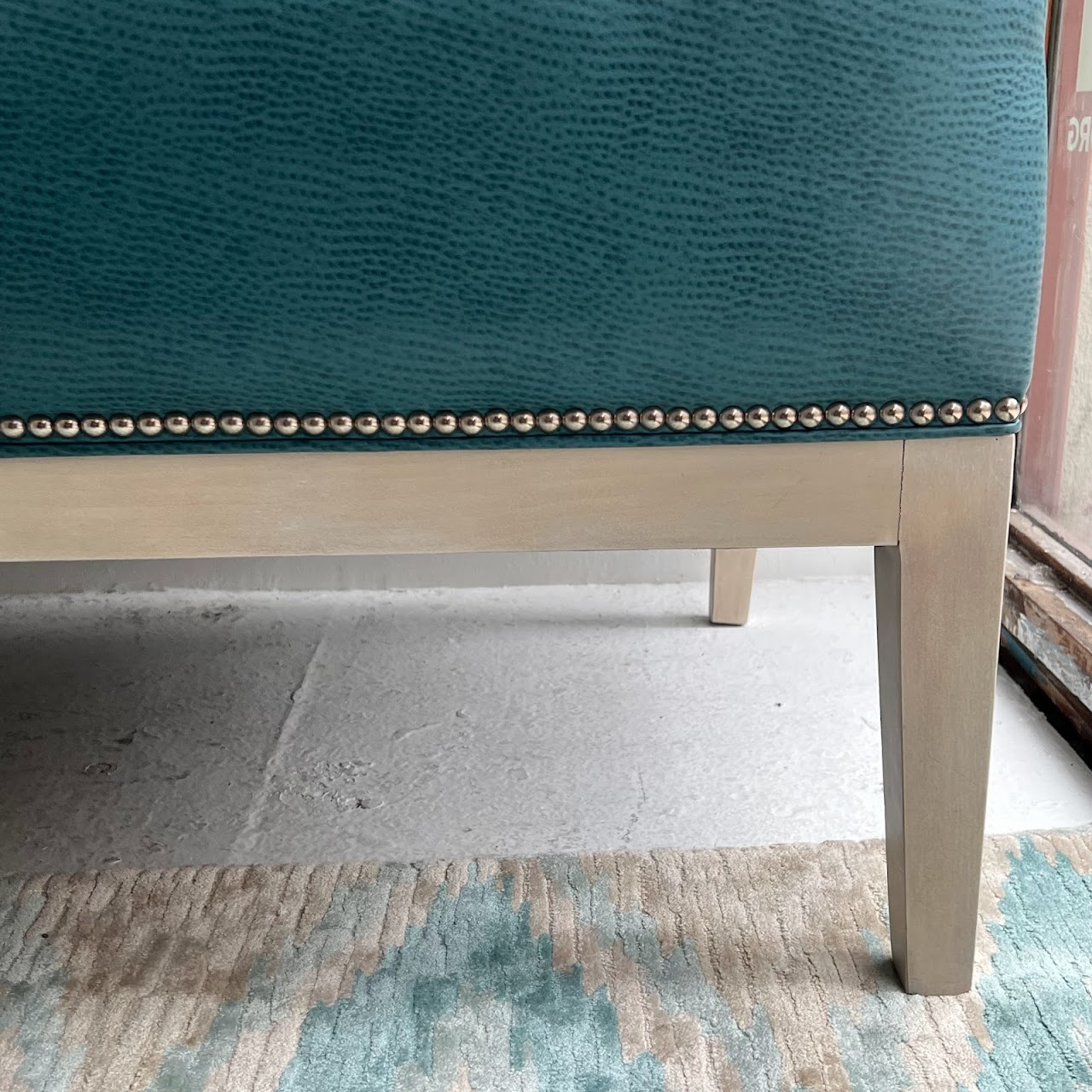 Teal Channel Tufted Straight Back Bench Sofa