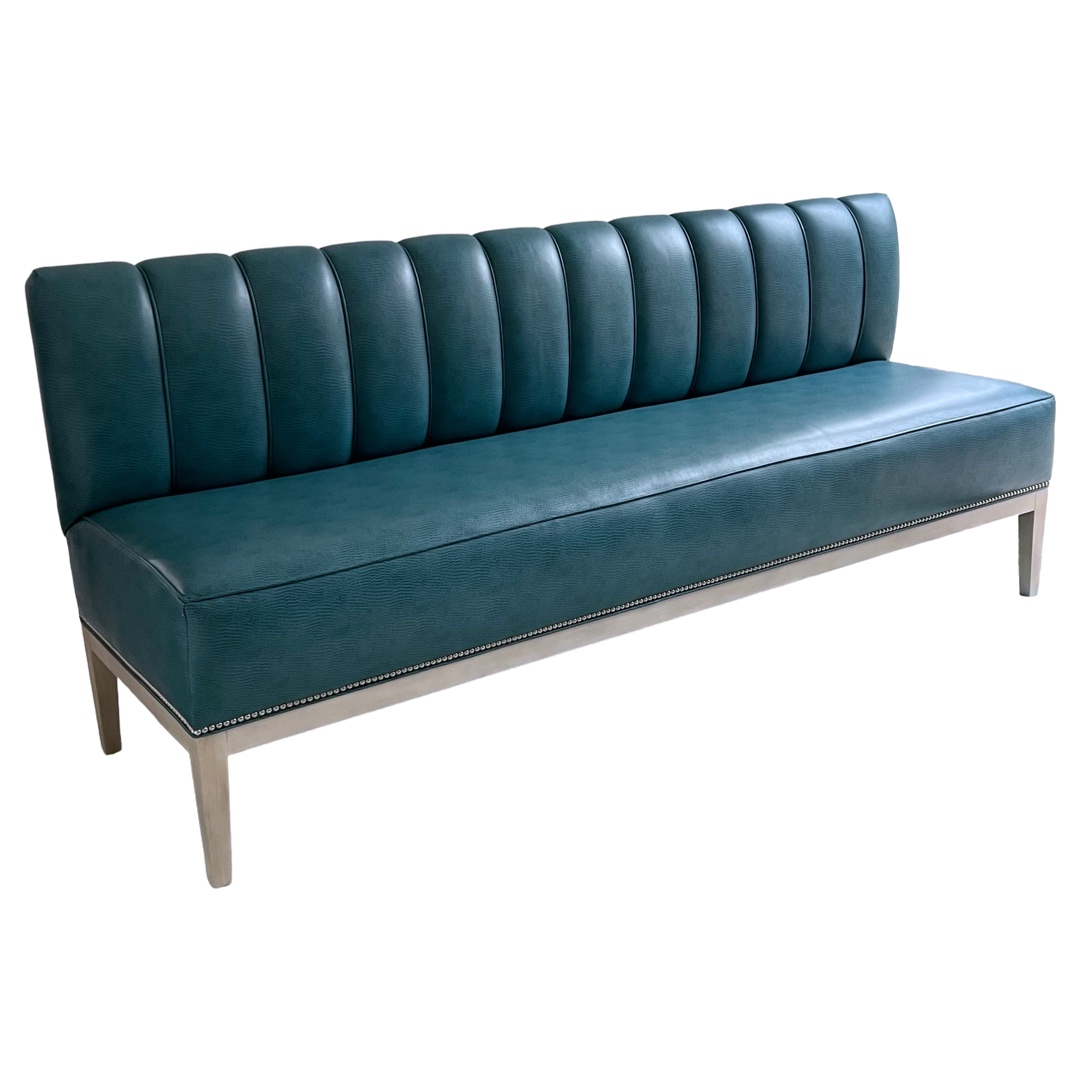 Teal Channel Tufted Straight Back Bench Sofa