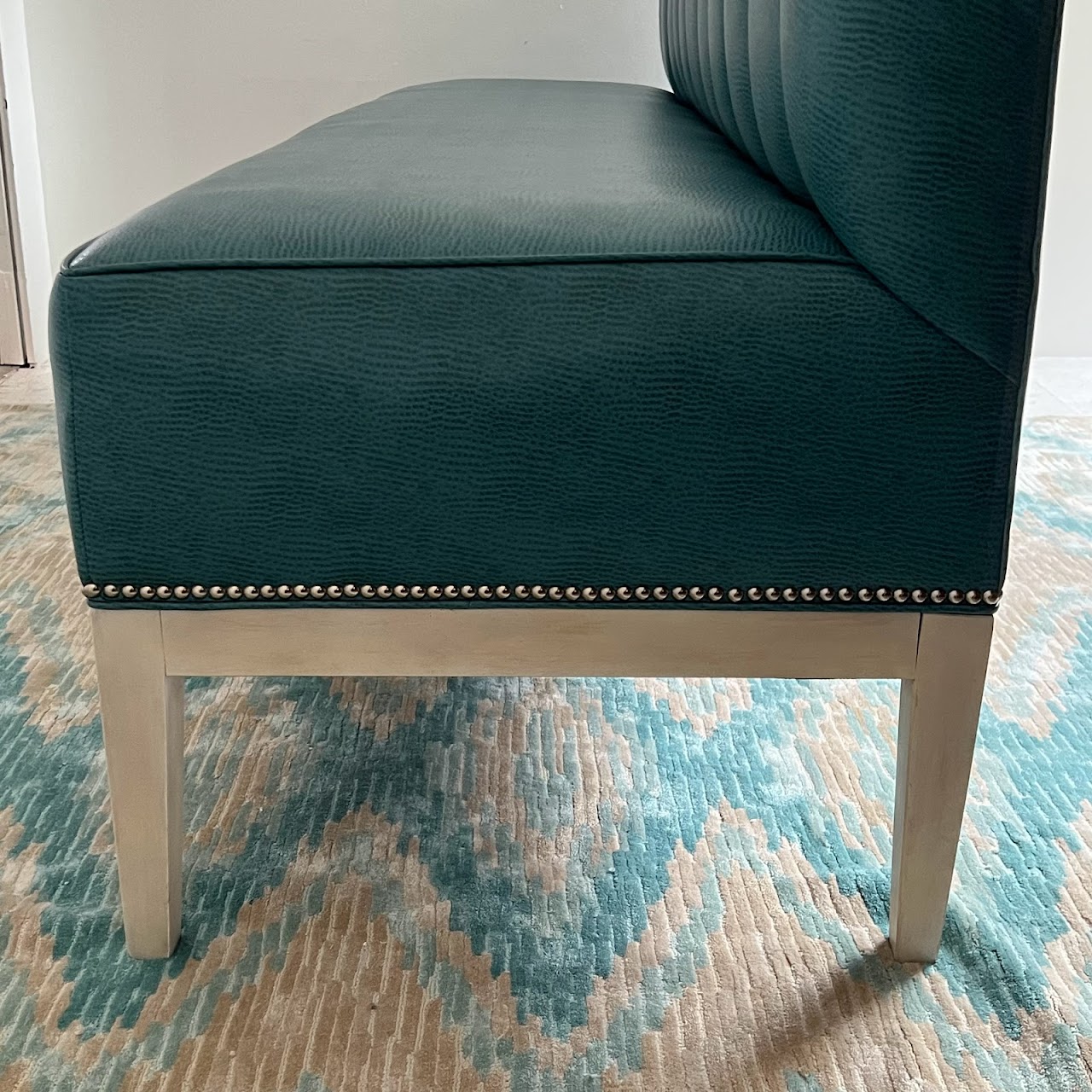 Teal Channel Tufted Straight Back Bench Sofa