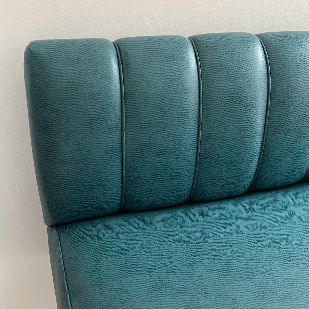 Teal Channel Tufted Straight Back Bench Sofa