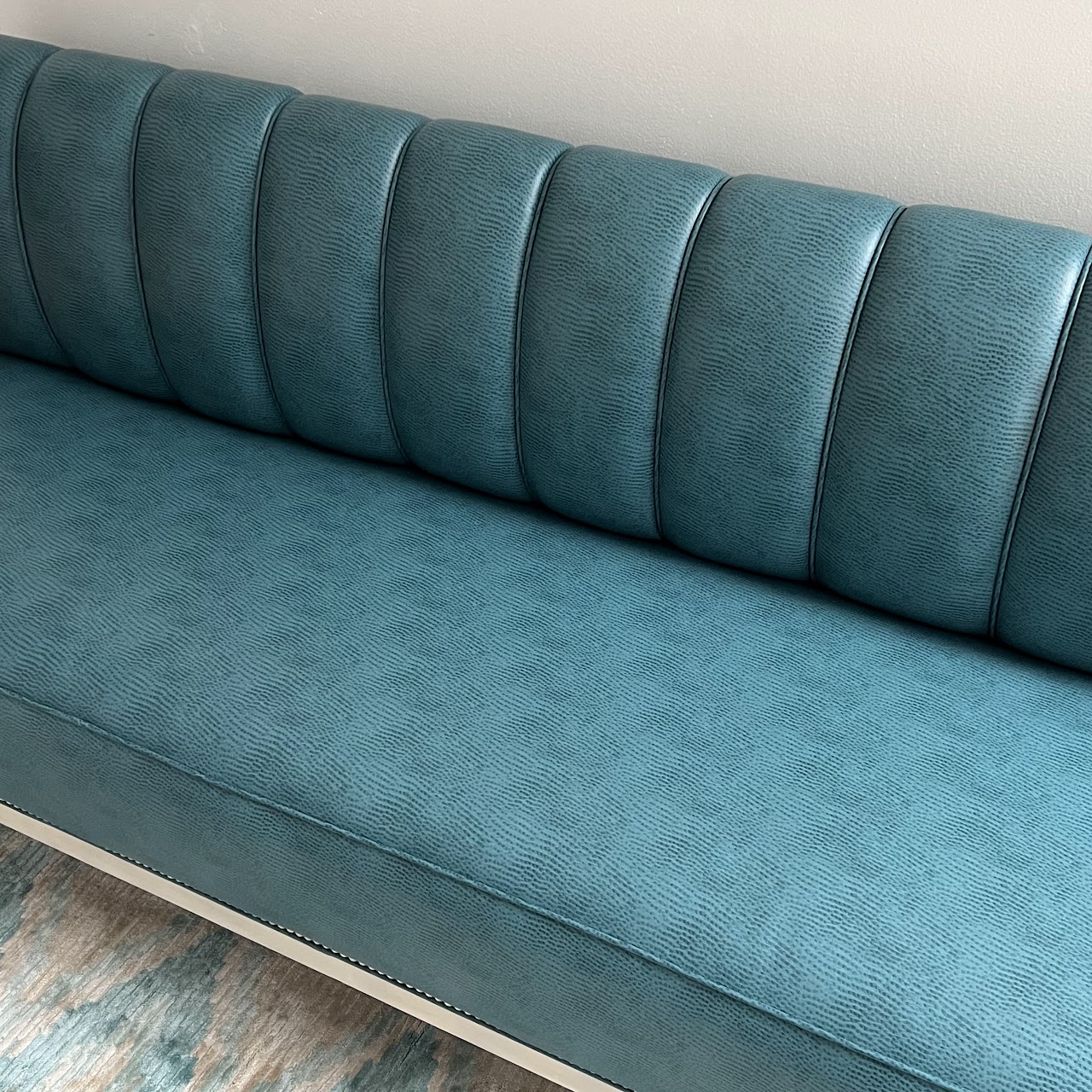 Teal Channel Tufted Straight Back Bench Sofa