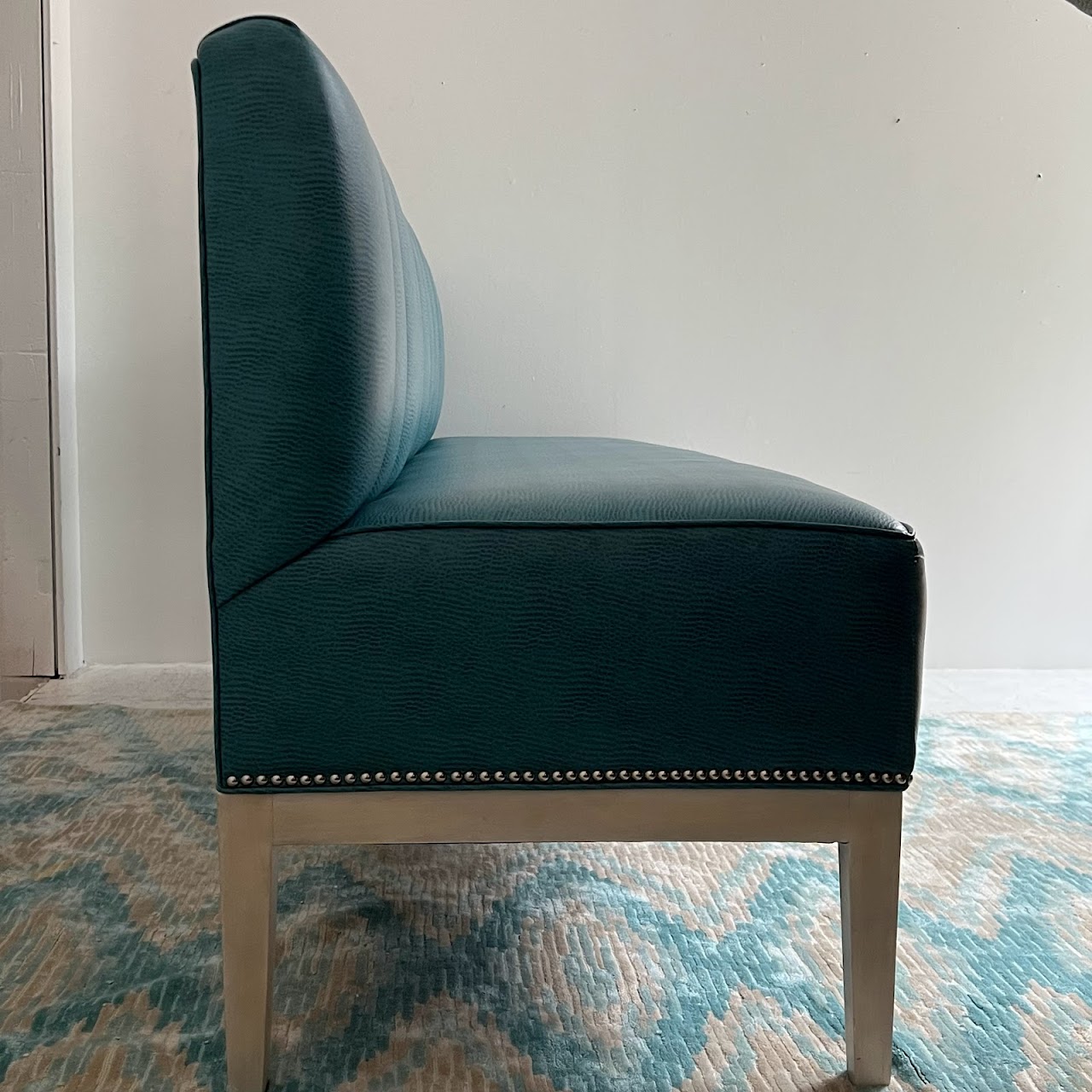 Teal Channel Tufted Straight Back Bench Sofa