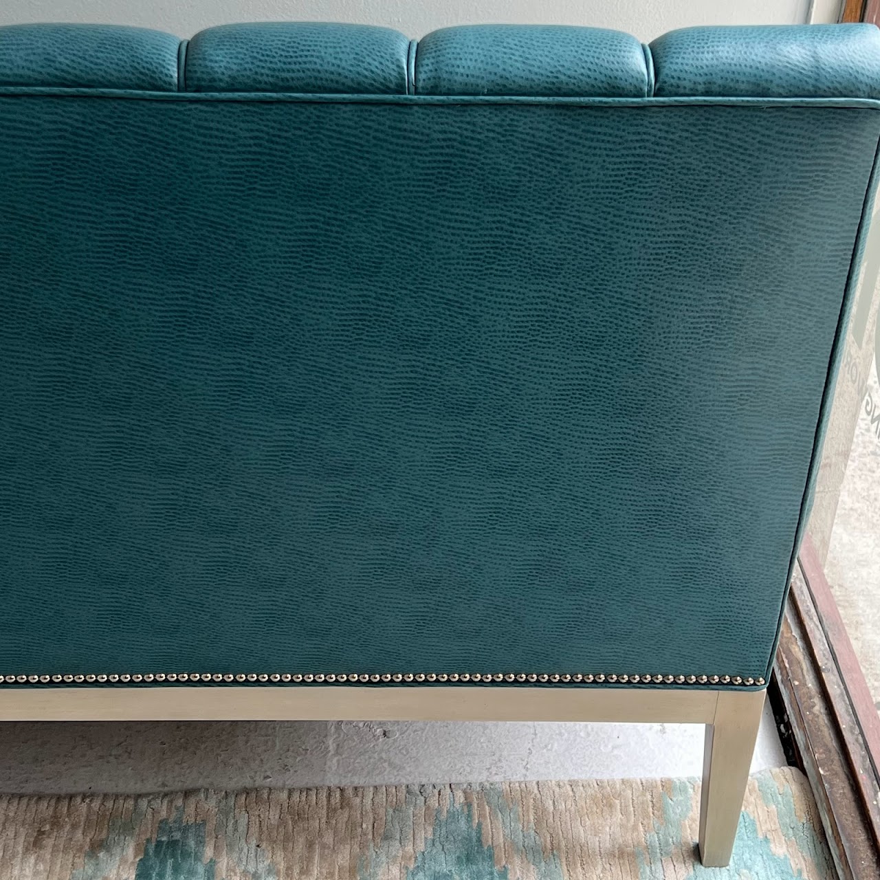 Teal Channel Tufted Straight Back Bench Sofa