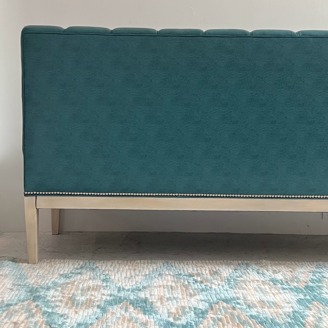 Teal Channel Tufted Straight Back Bench Sofa