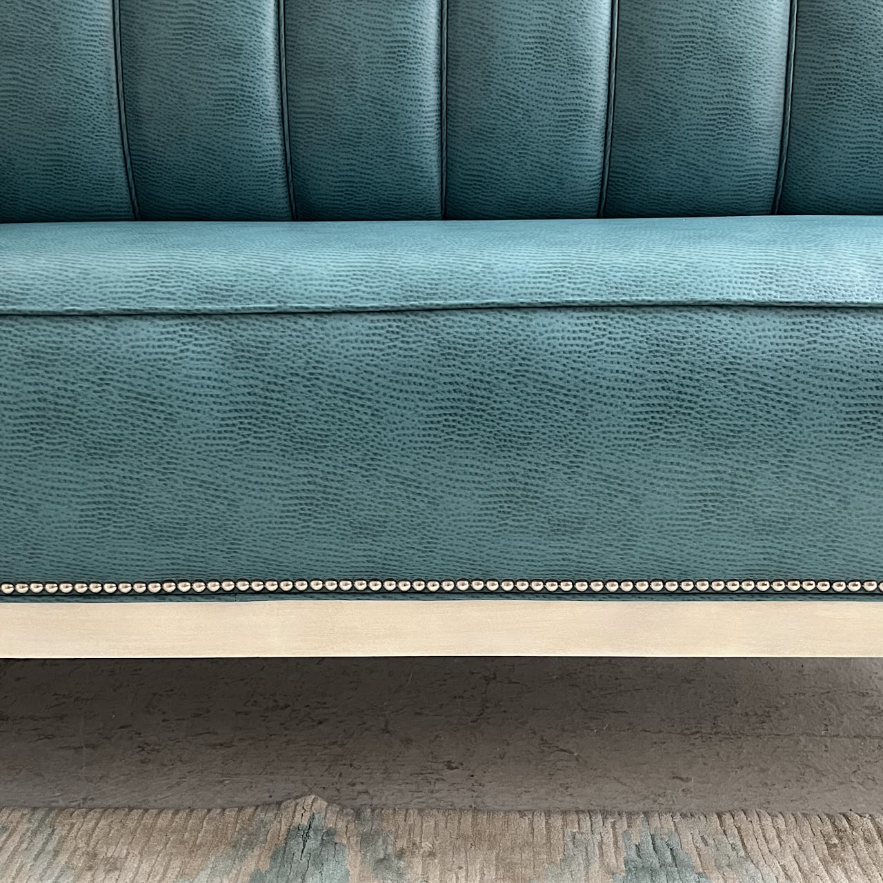 Teal Channel Tufted Straight Back Bench Sofa