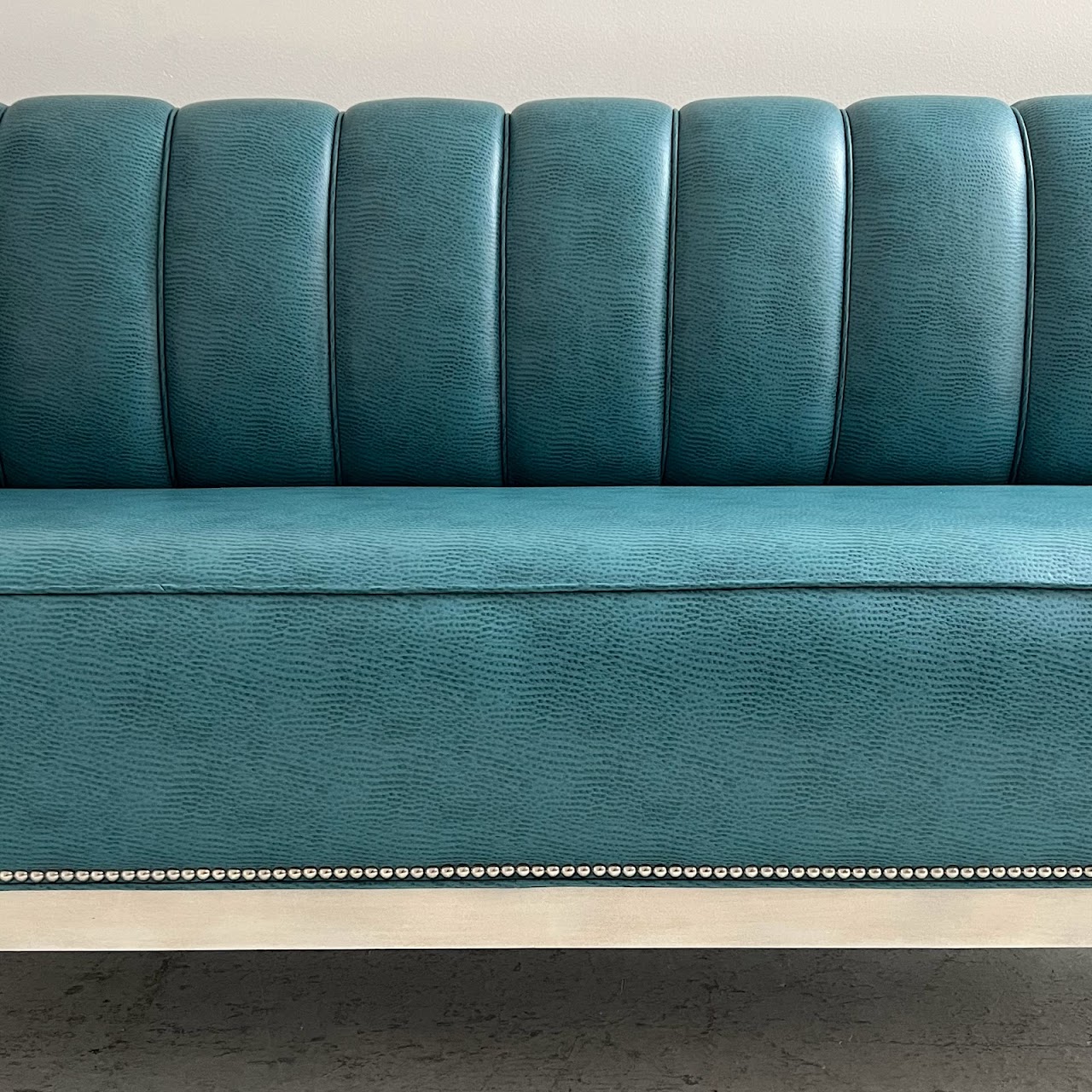 Teal Channel Tufted Straight Back Bench Sofa