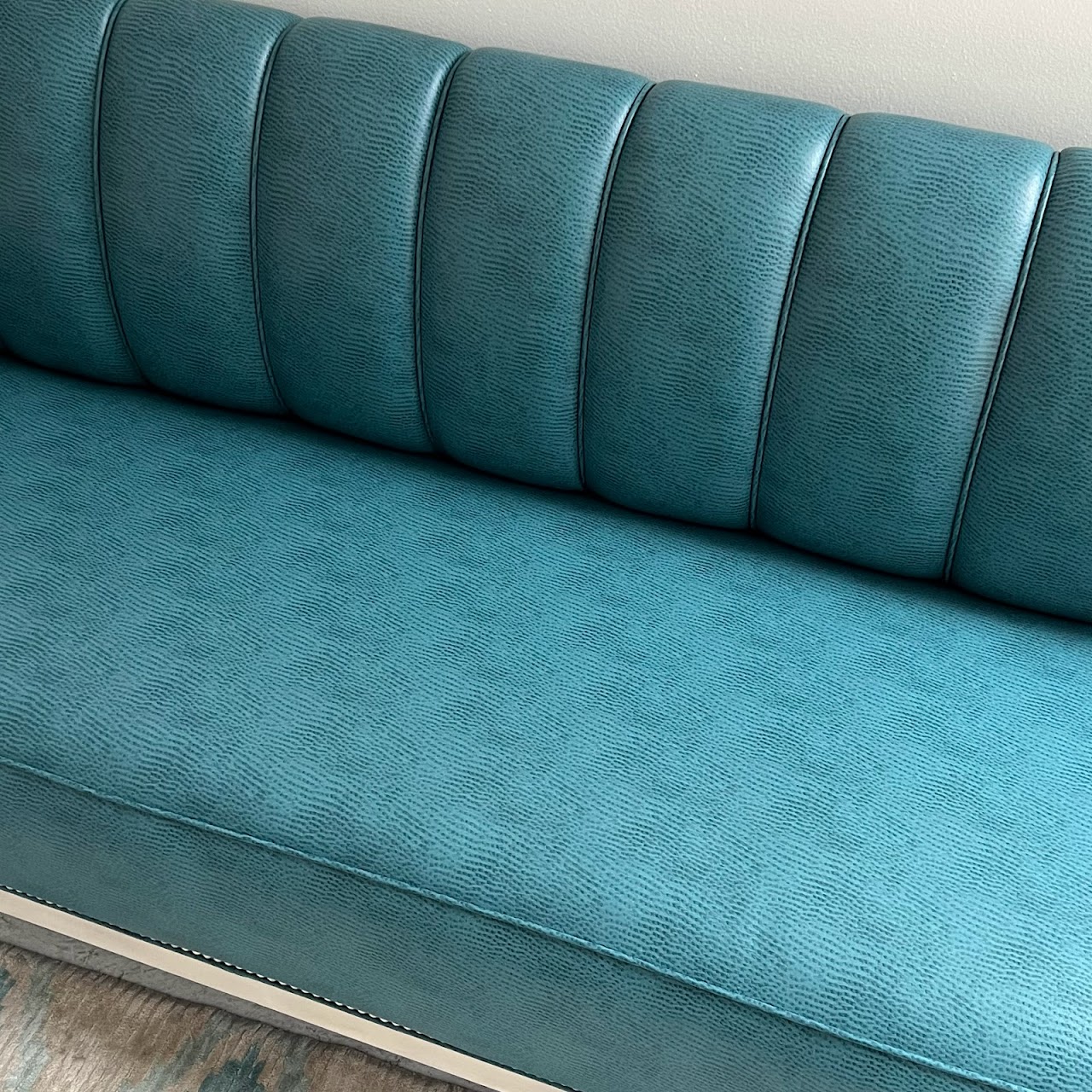 Teal Channel Tufted Straight Back Bench Sofa