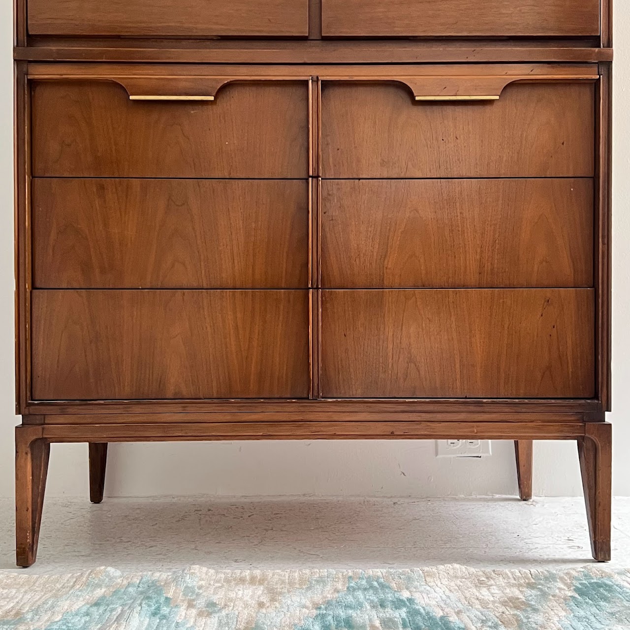 Basic-Witz Mid-Century Modern Walnut Five Drawer Highboy Dresser