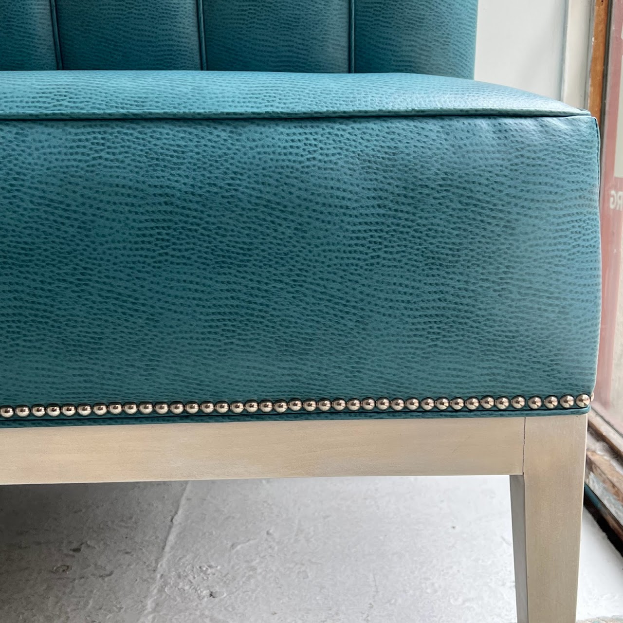 Teal Channel Tufted Straight Back Bench Sofa