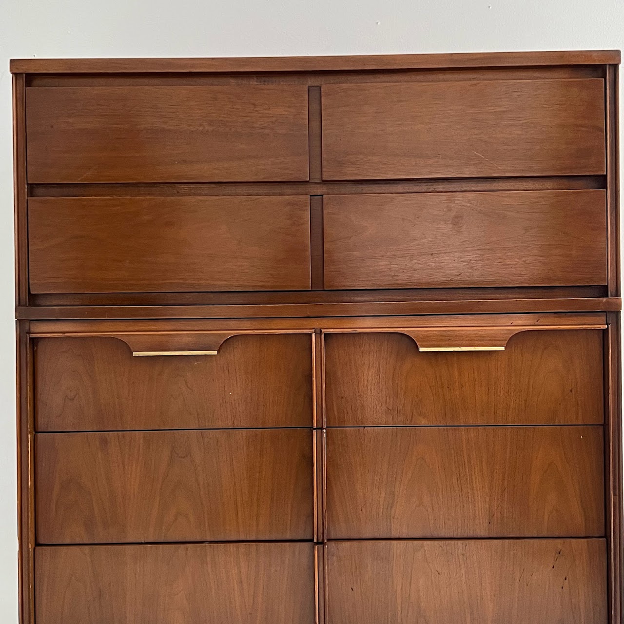 Basic-Witz Mid-Century Modern Walnut Five Drawer Highboy Dresser