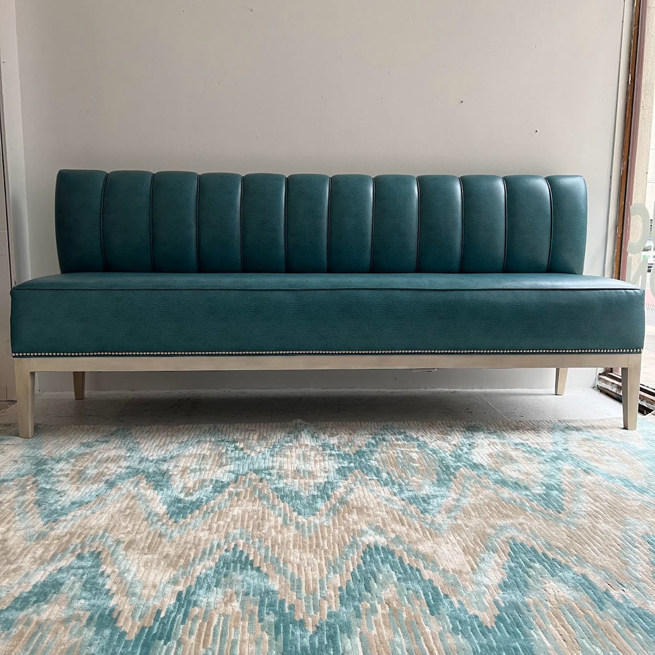 Teal Channel Tufted Straight Back Bench Sofa