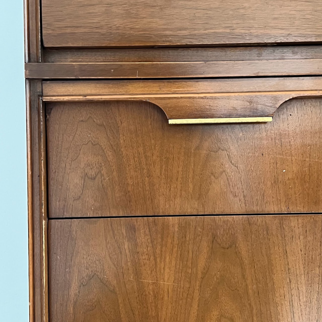 Basic-Witz Mid-Century Modern Walnut Five Drawer Highboy Dresser