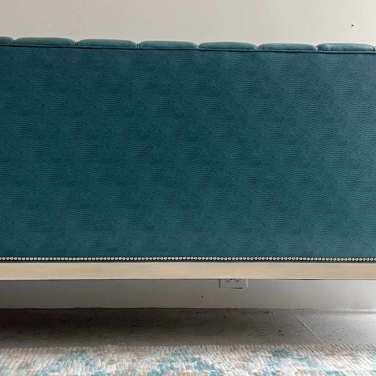 Teal Channel Tufted Straight Back Bench Sofa