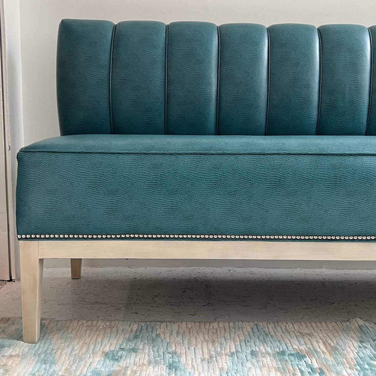 Teal Channel Tufted Straight Back Bench Sofa