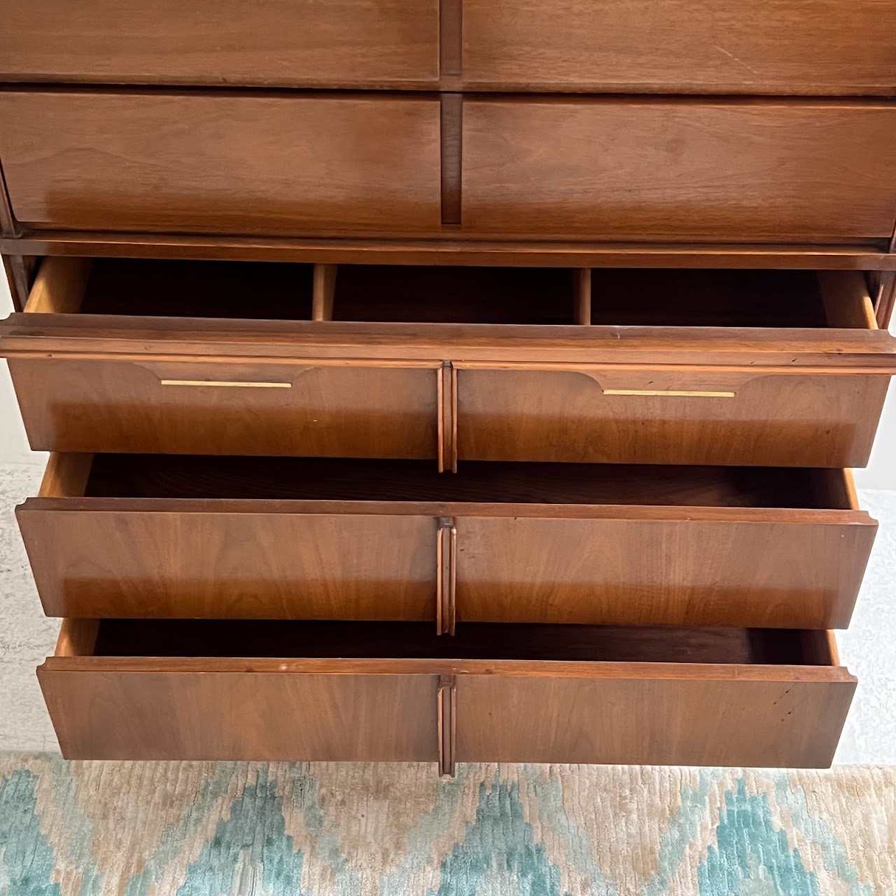 Basic-Witz Mid-Century Modern Walnut Five Drawer Highboy Dresser