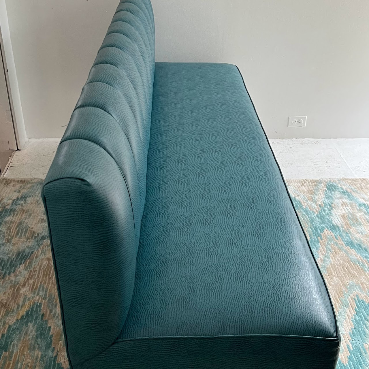 Teal Channel Tufted Straight Back Bench Sofa