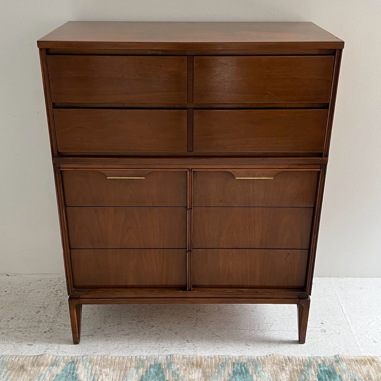 Basic-Witz Mid-Century Modern Walnut Five Drawer Highboy Dresser