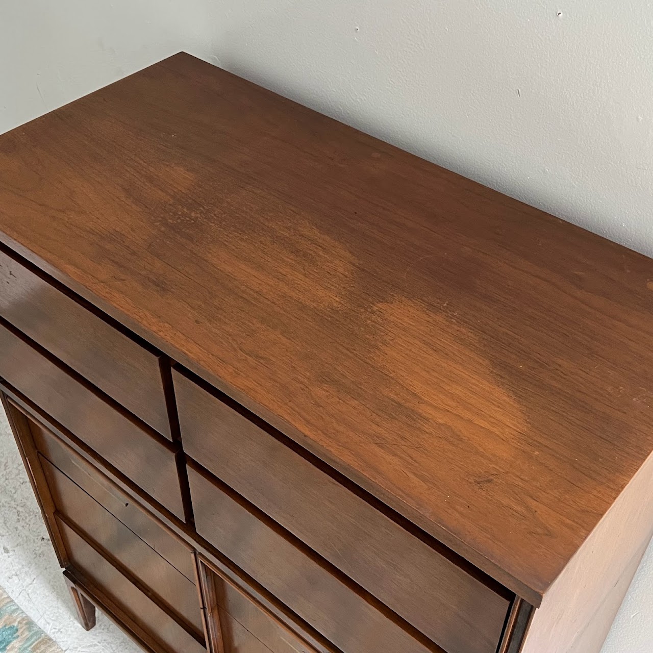 Basic-Witz Mid-Century Modern Walnut Five Drawer Highboy Dresser