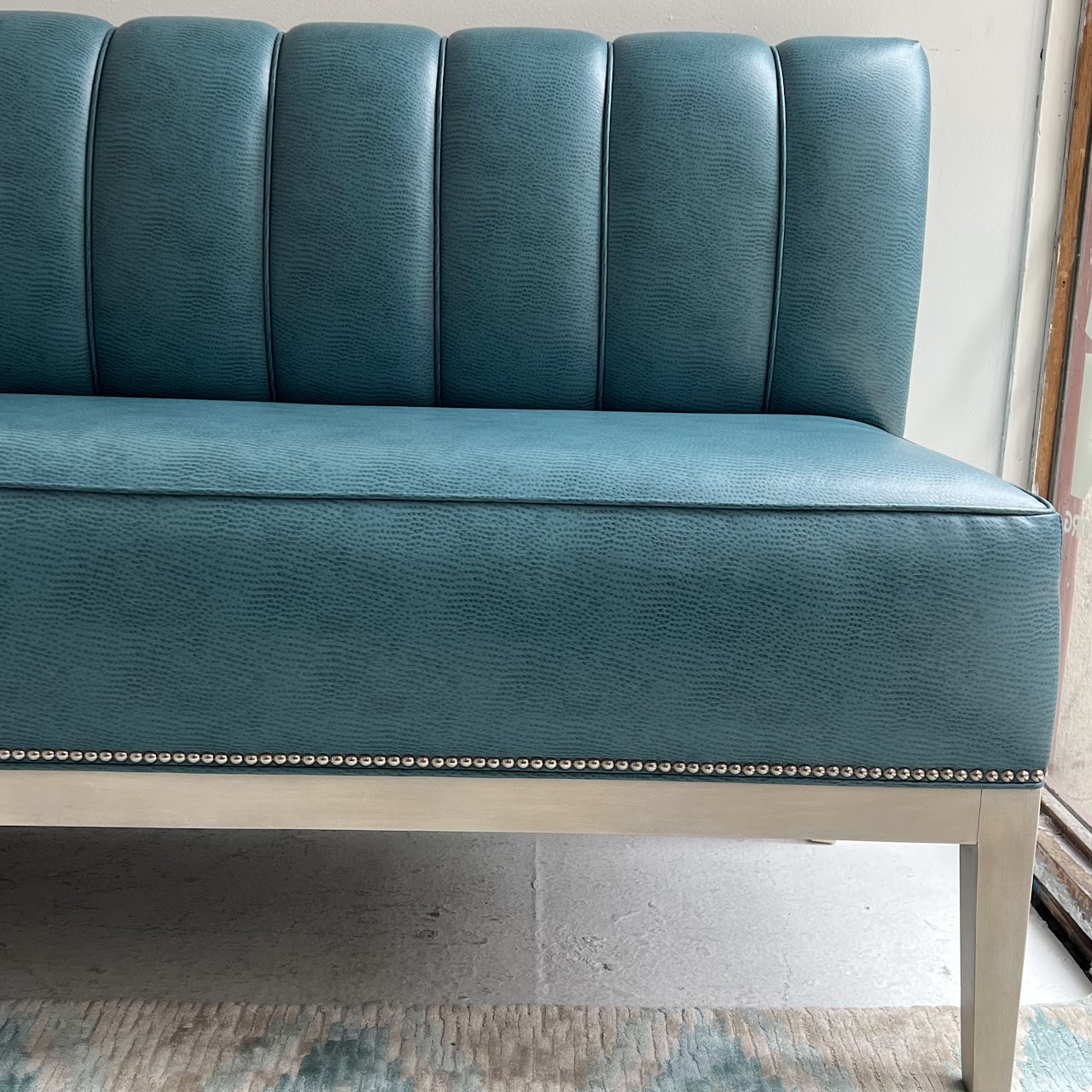 Teal Channel Tufted Straight Back Bench Sofa