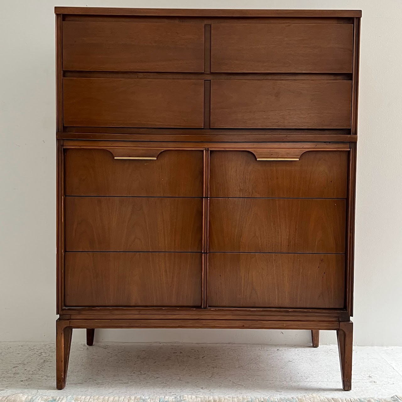 Basic-Witz Mid-Century Modern Walnut Five Drawer Highboy Dresser