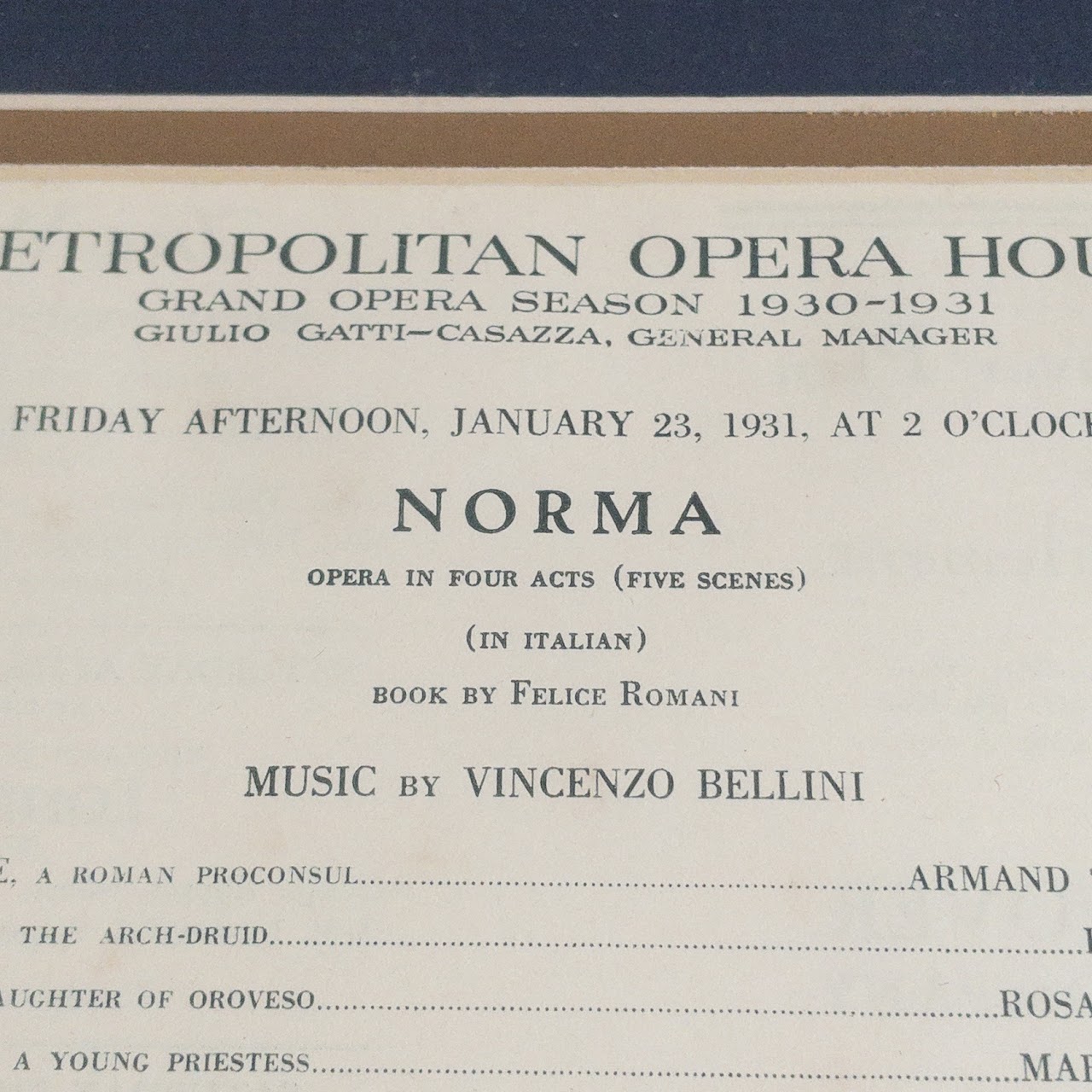 Rosa Ponselle 'Norma' 1931 Opera Program, Photograph & Autograph