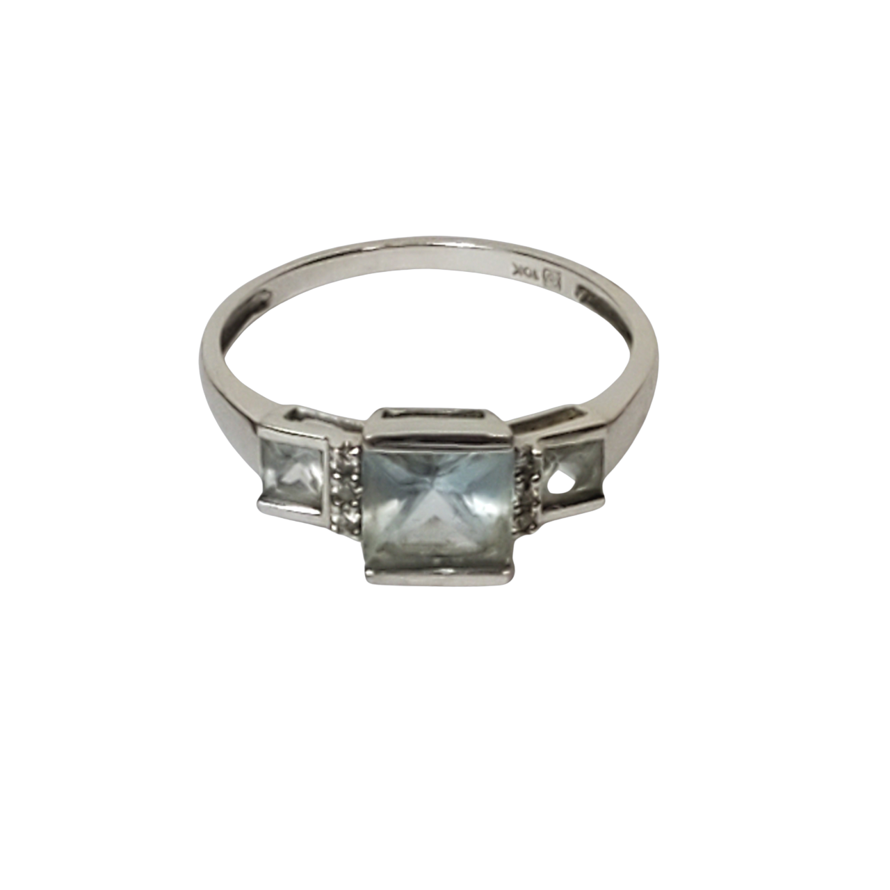 10K White Gold, Blue Stone & Diamond Ring