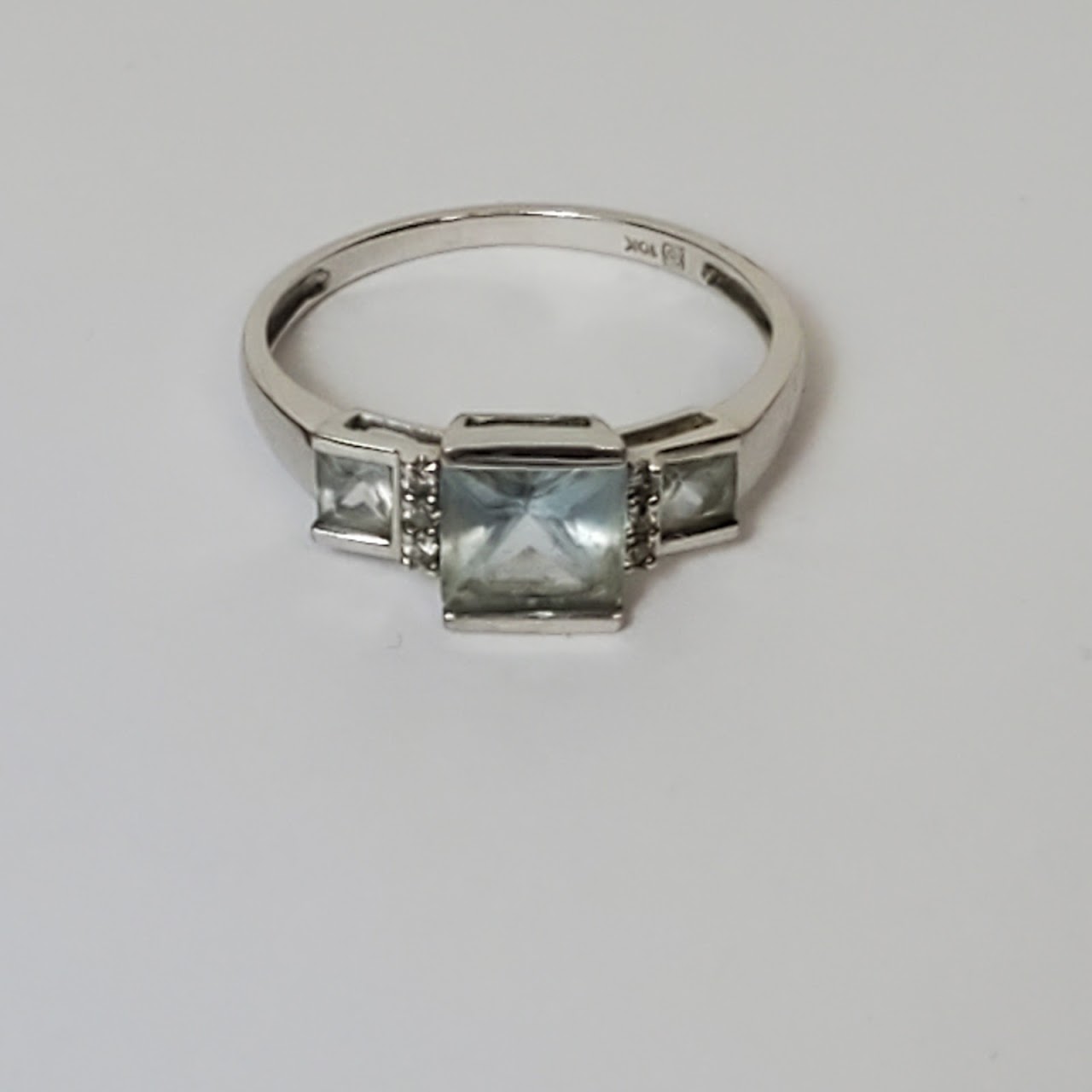 10K White Gold, Blue Stone & Diamond Ring