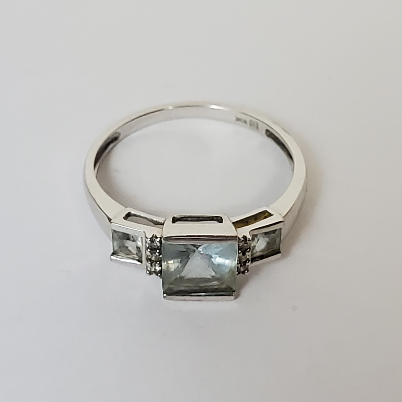 10K White Gold, Blue Stone & Diamond Ring