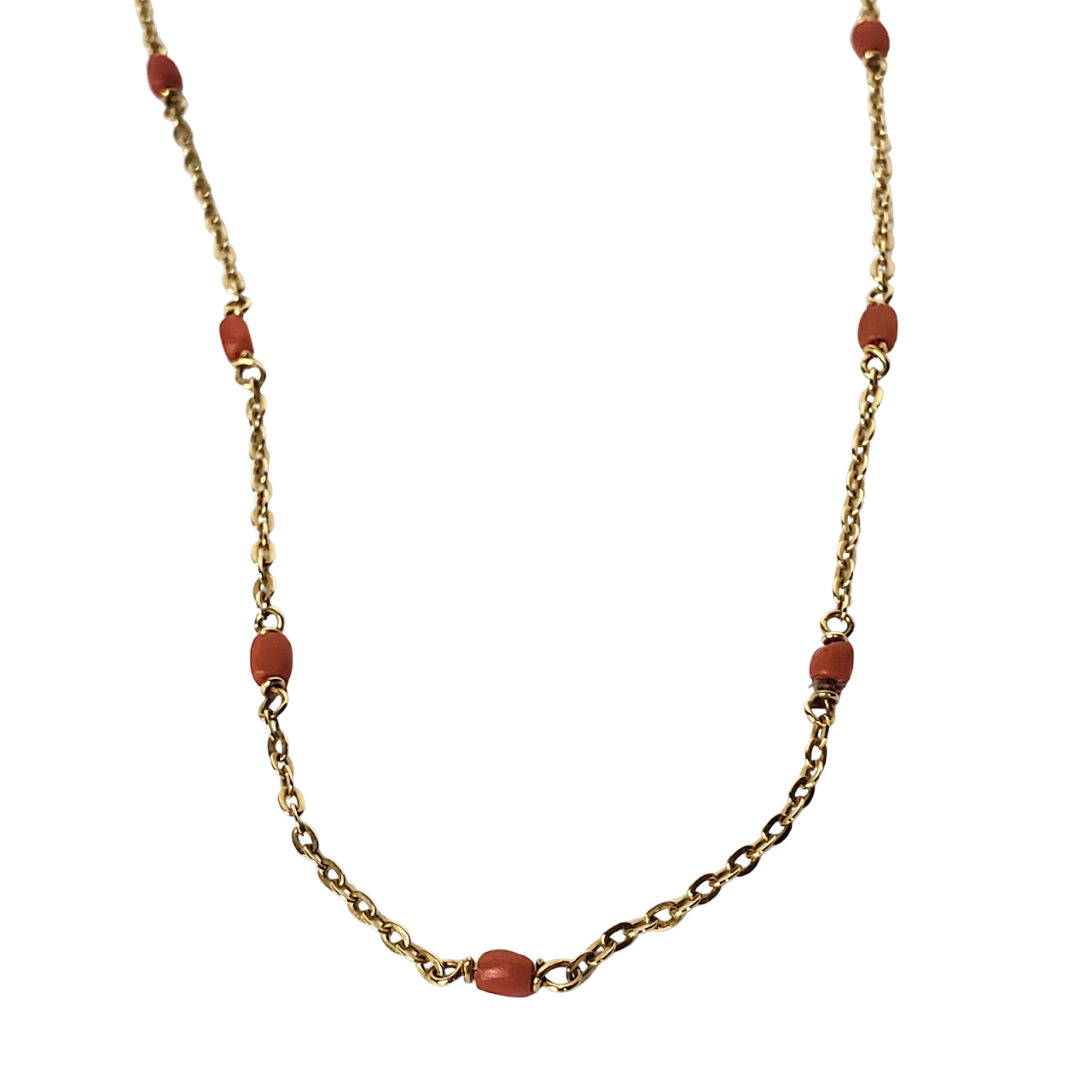 18K  Gold & Coral Bead Necklace