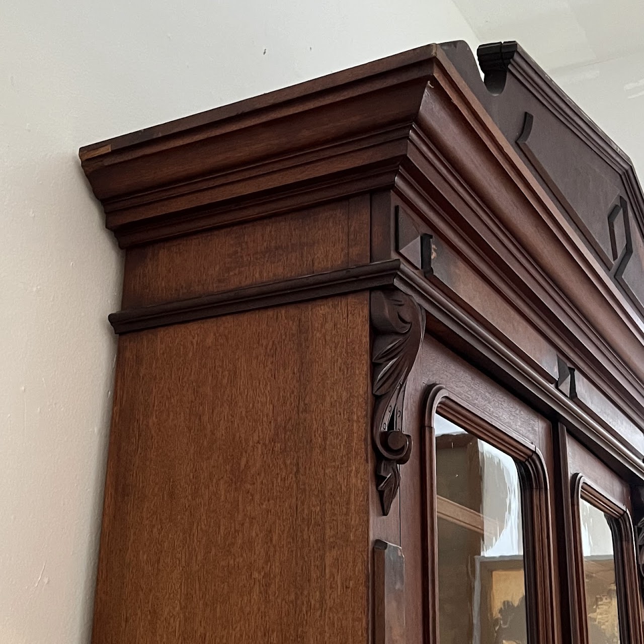 American Victorian Mahogany and Walnut Burl Enclosed Bookcase