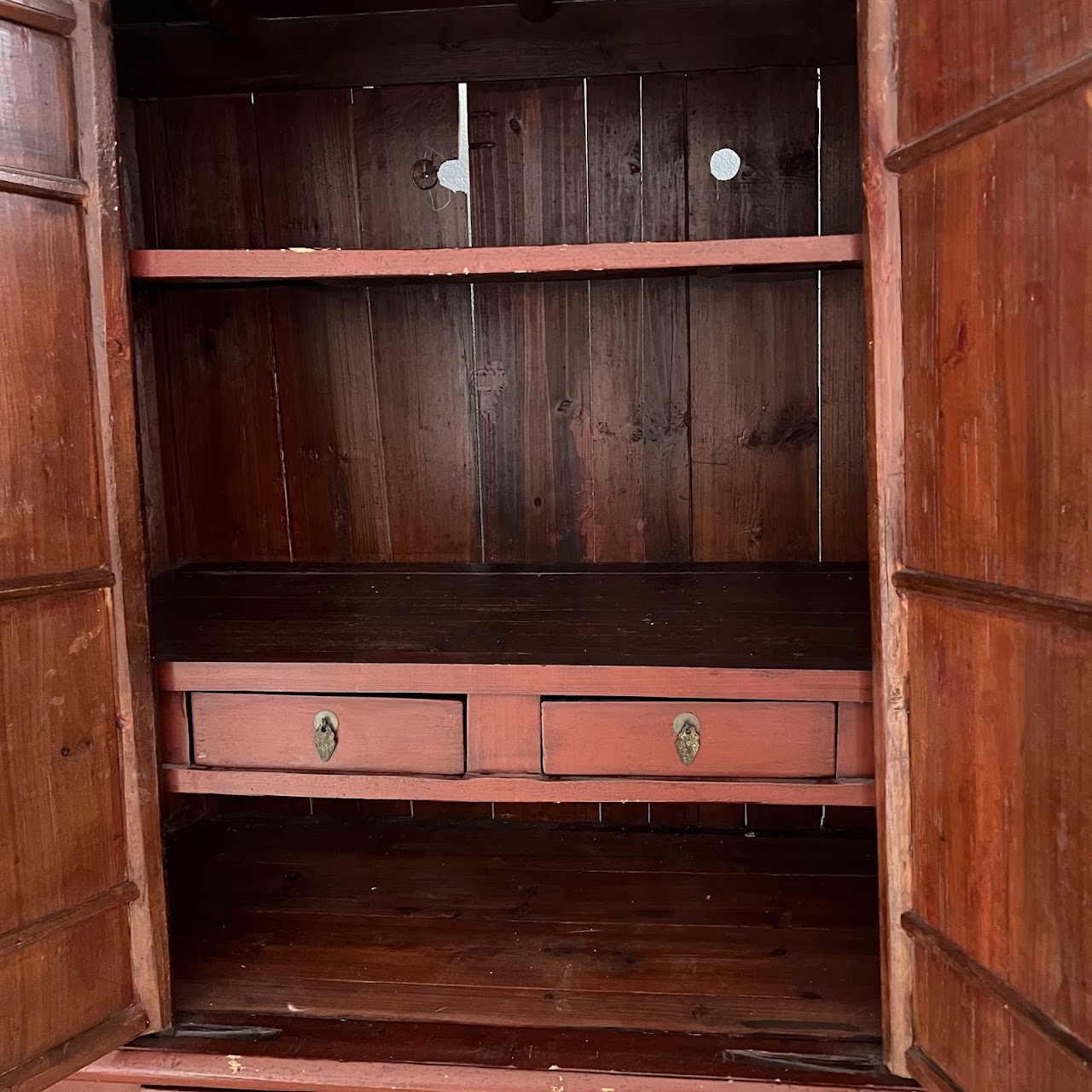 Chinese Red Lacquered Butterfly Wedding Armoire