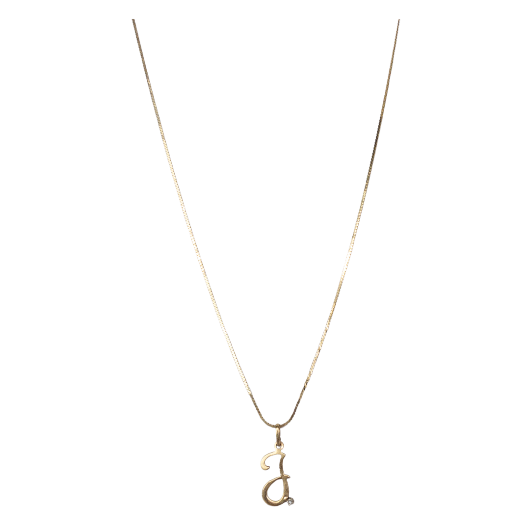 14K Gold and Clear Stone J Pendant Necklace