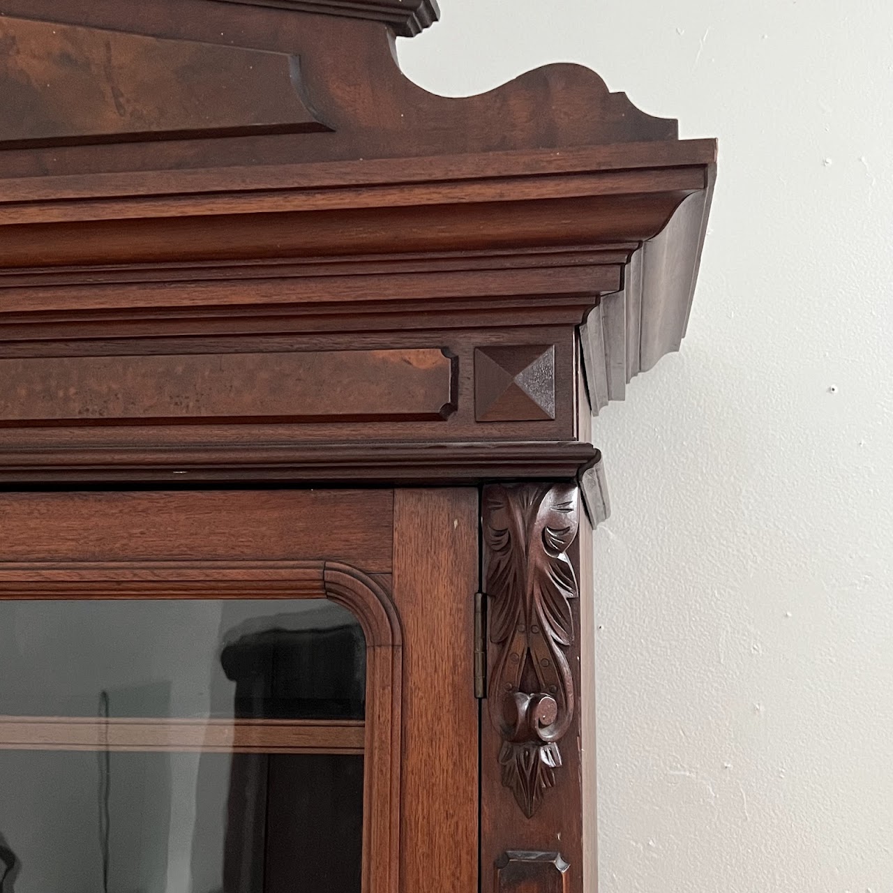 American Victorian Mahogany and Walnut Burl Enclosed Bookcase