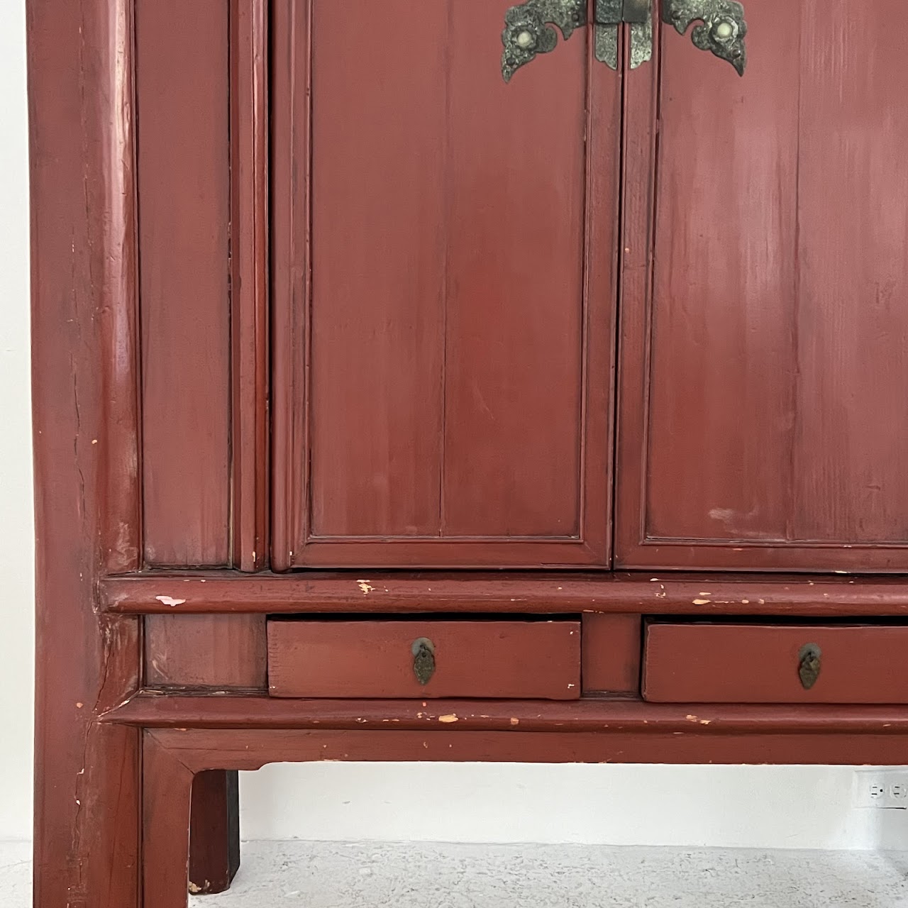 Chinese Red Lacquered Butterfly Wedding Armoire