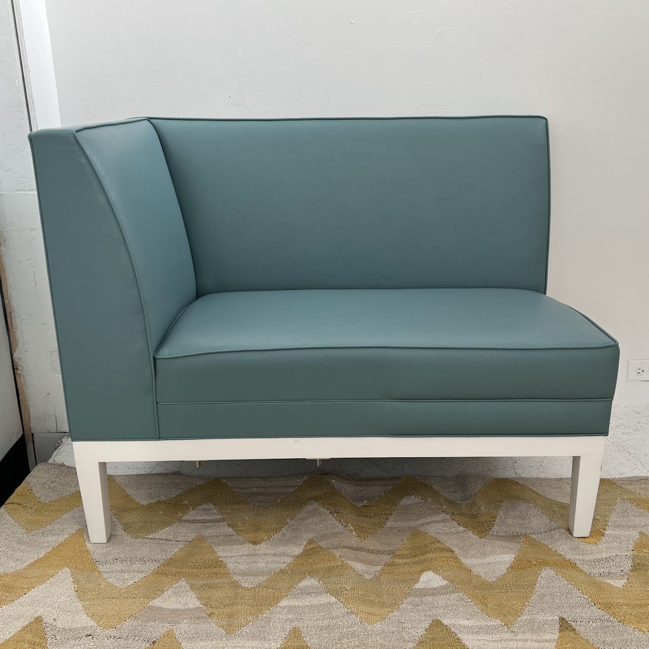 Robin's Egg Blue Leather Two-Piece Sectional Banquette Sofa