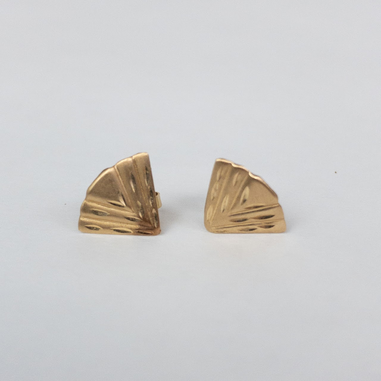 14K Gold Etched Fan Earrings