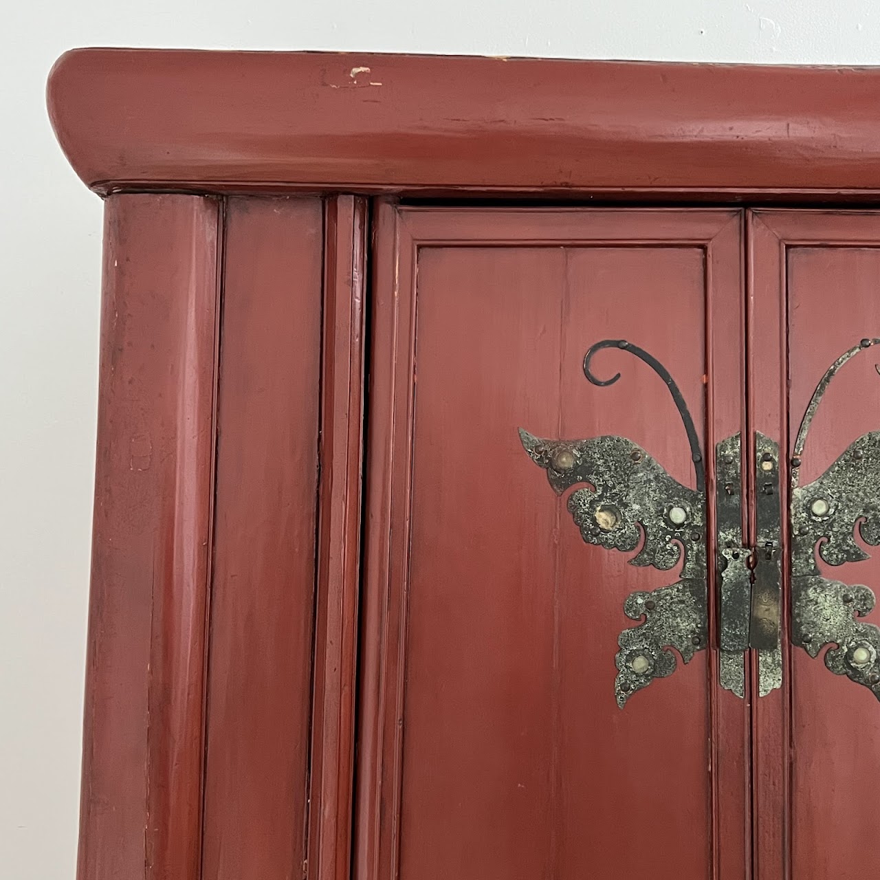 Chinese Red Lacquered Butterfly Wedding Armoire