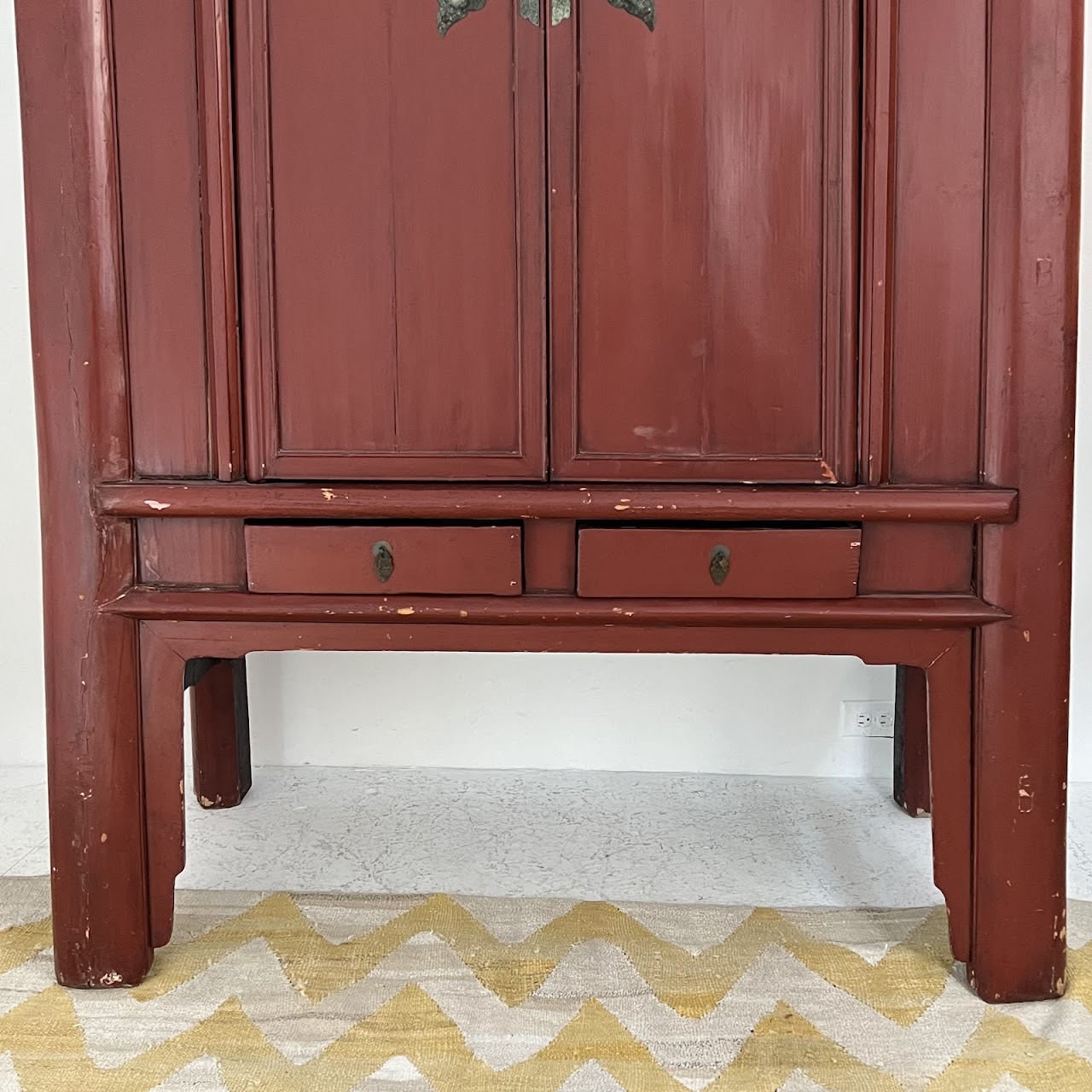 Chinese Red Lacquered Butterfly Wedding Armoire