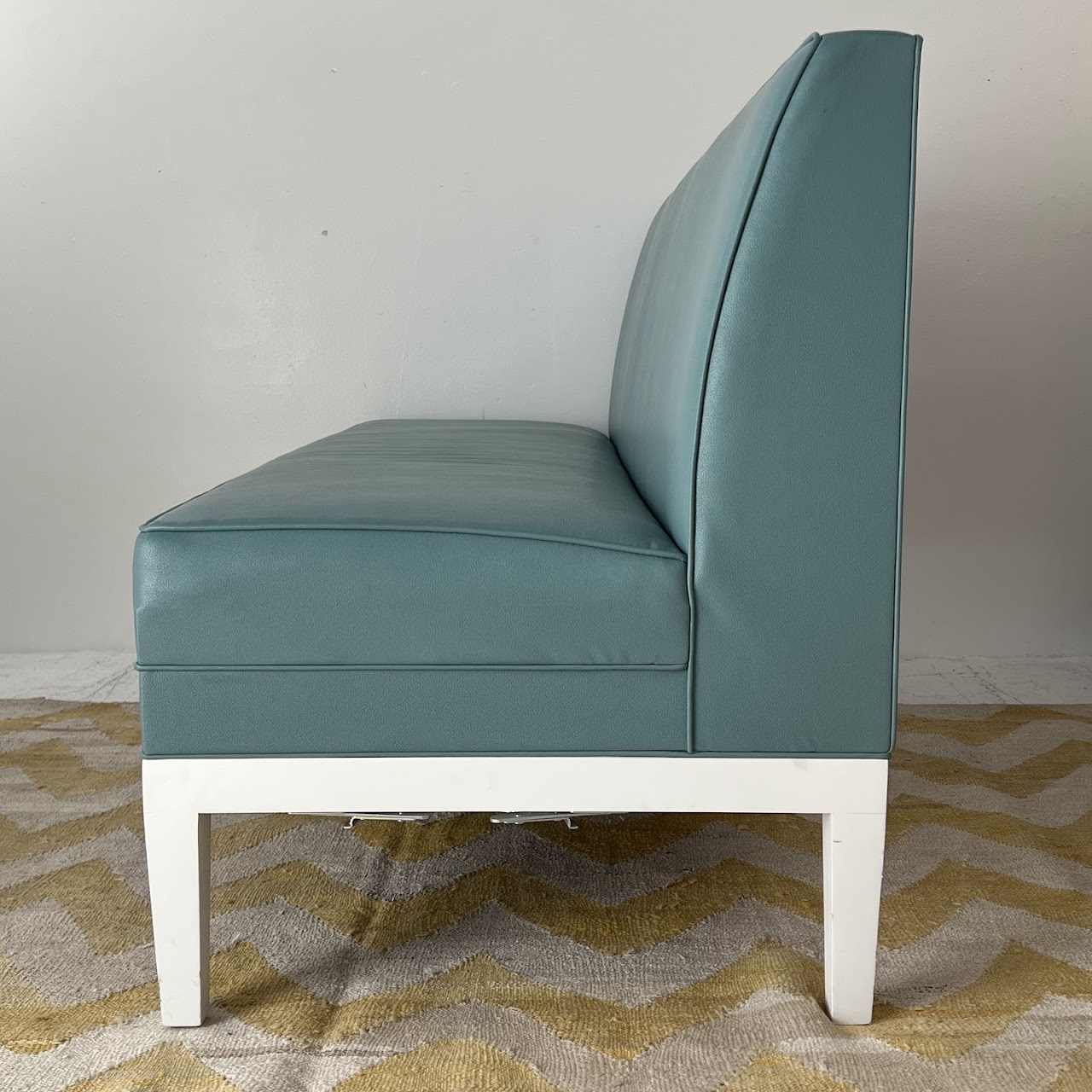 Robin's Egg Blue Leather Two-Piece Sectional Banquette Sofa