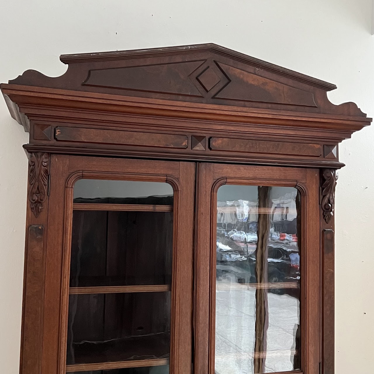 American Victorian Mahogany and Walnut Burl Enclosed Bookcase